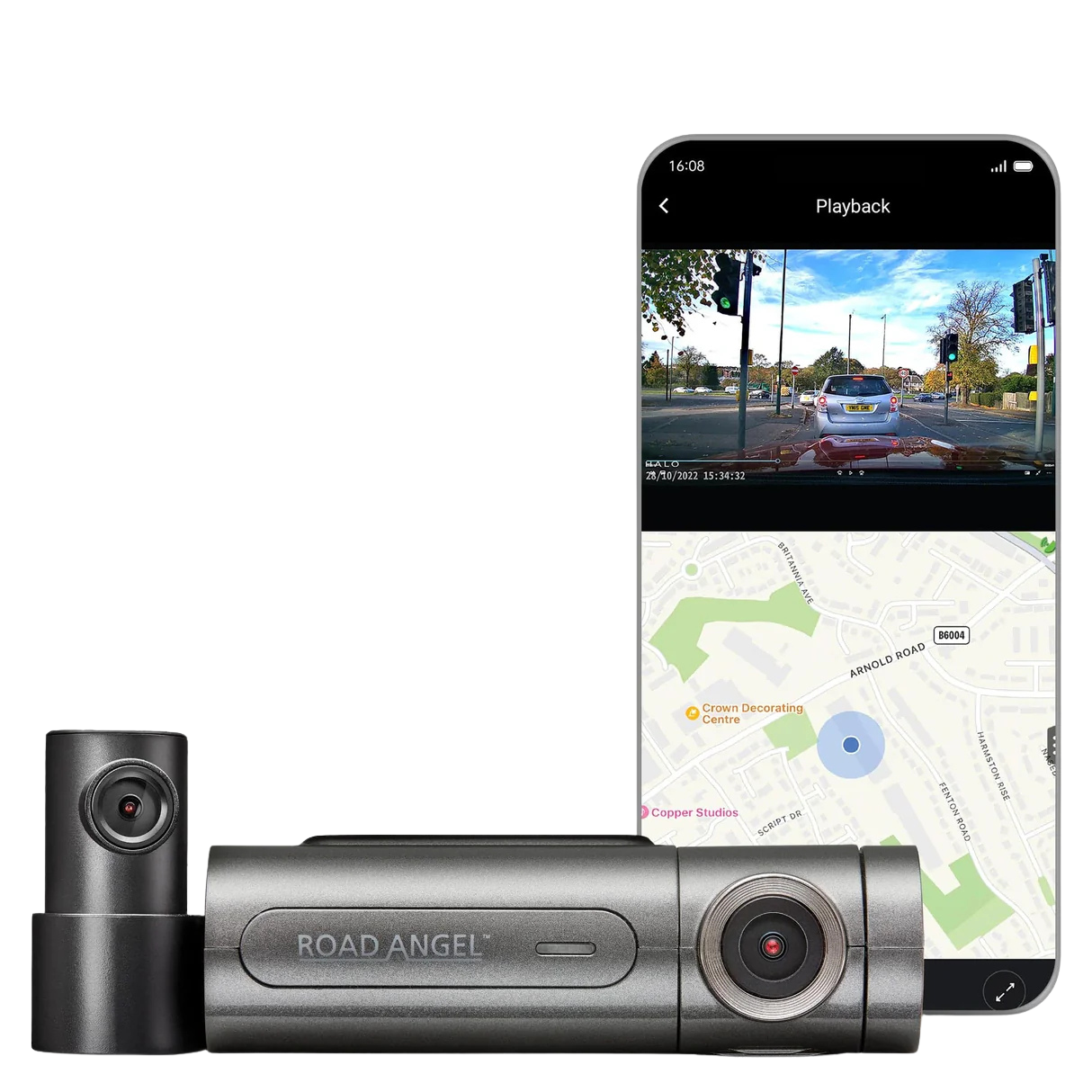 Road Angel Halo Pro dash cam front and rear unit